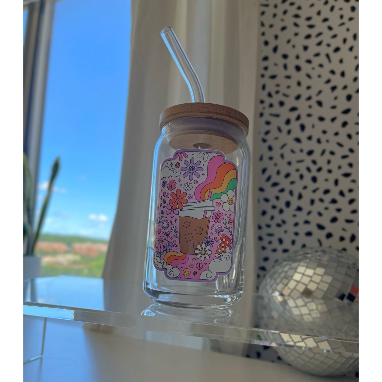 Iced coffee card glass can