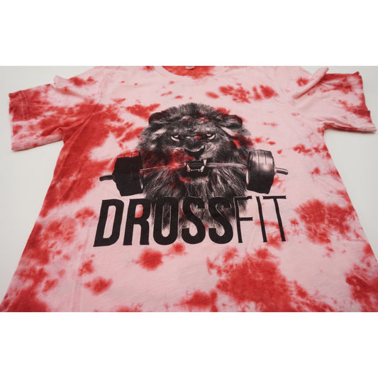 DROSSFIT Logo. Hand tie-dyed red t-shirt